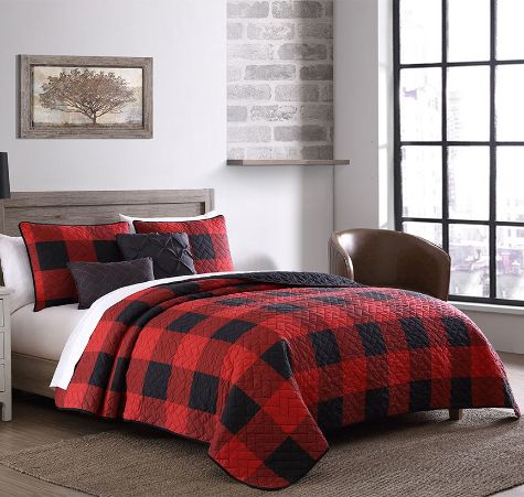 Buffalo Plaid Quilt and Decorative Pillow Sets