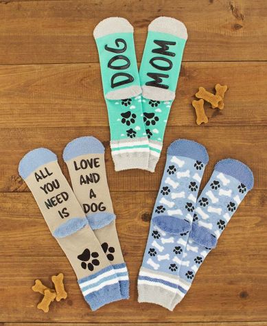 3-Pair Dog or Cat Mom Slipper Socks - Dog