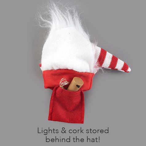 Sets of 2 Lighted Santa Gnome Cork Bottle Toppers - Striped Hat