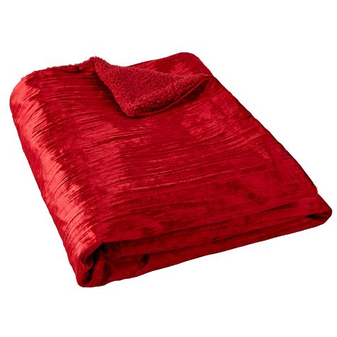 Crushed Velvet Sherpa-Backed Throws - Wine