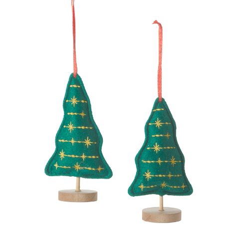 Sets of 2 Embellished Plush Tree Ornaments - Green