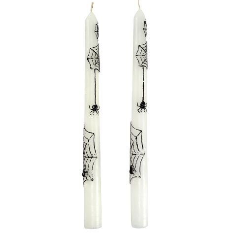 Halloween Taper Candles or Candleholders - White/Black Spider Web