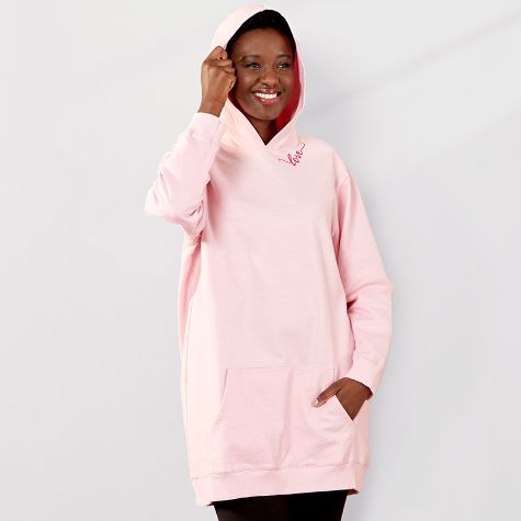 Pink Hooded Long Terry Sweatshirt with "Love"