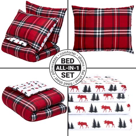 Winter Cottage Plaid Complete Comforter Set with Sheets - King