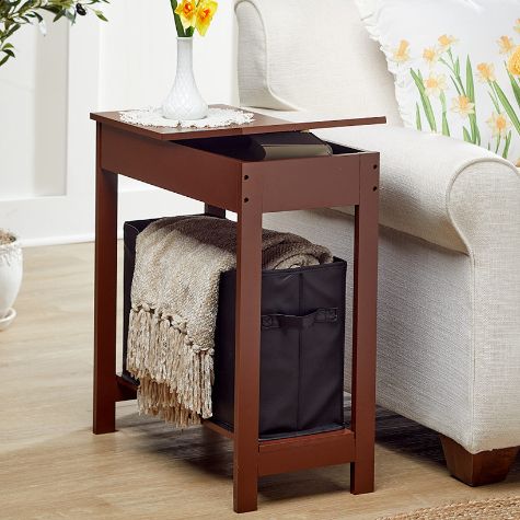 Side Storage Table with Faux Leather Bin