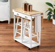 Breakfast Cart with Drop Leaf Table and Two Stools