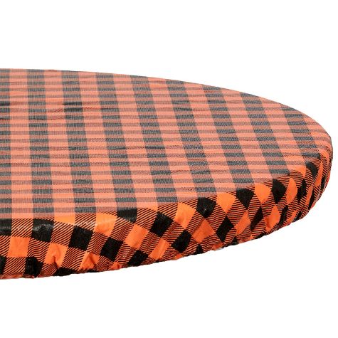 Custom Fit Halloween Table Covers - Orange Plaid Oval