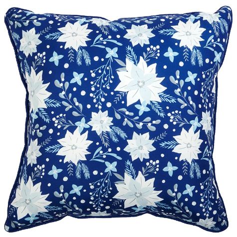 Christmas Blue Floral Accent Pillow or Furniture Protectors - Poinsettia Accent Pillow