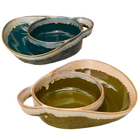 Sets of 2 Stoneware Soup & Side Bowls - Blue/Green