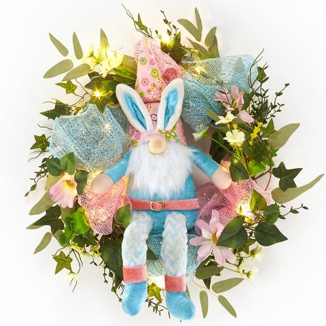 Animated Kicking Easter Gnome Wreath