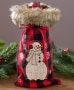 Faux Fur-Trimmed Plaid Wine Bags - Snowman
