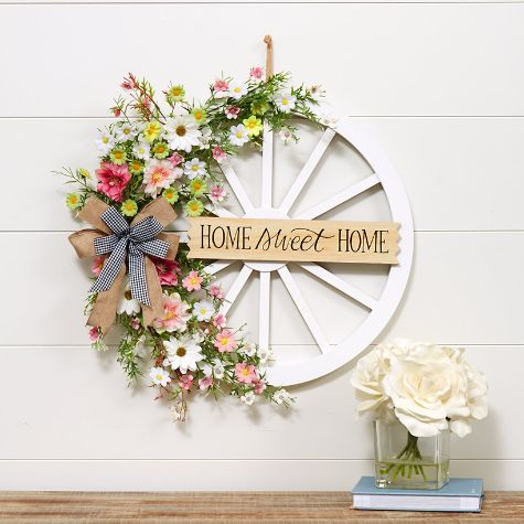 Wagon Wheel Wreaths - White