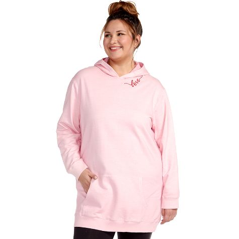 Pink Hooded Long Terry Sweatshirt with "Love"