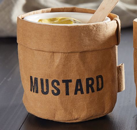 Washable Paper Condiment Holder with Ceramic Dish - Mustard
