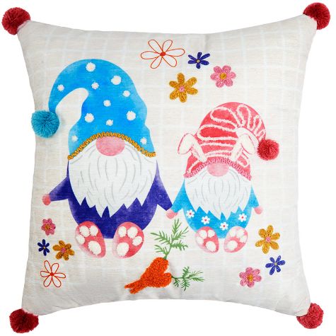 Spring Gnome Easter Accent Pillows - 18"  sq. Floral Gnome