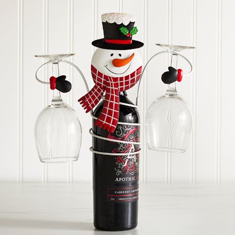 Holiday Wine Bottle &amp; Glass Holder - Snowman