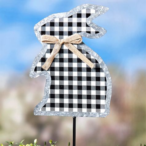 Galvanized Gingham Bunny Stakes - Standing