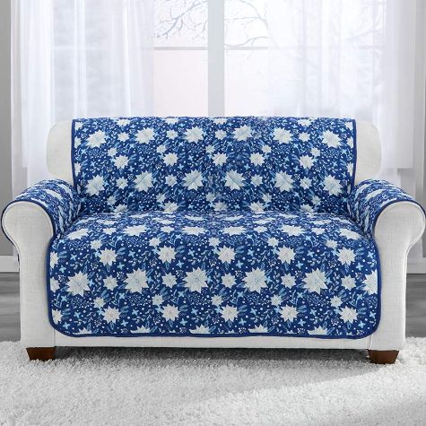 Christmas Blue Floral Accent Pillow or Furniture Protectors - Loveseat