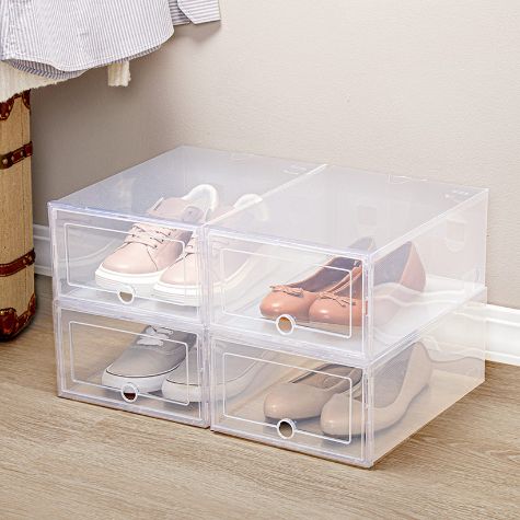 Set of 4 Stackable Shoe Boxes with Lids