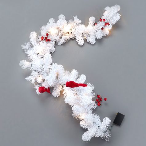 Lighted Snowy Cardinal Holiday Decor - Garland