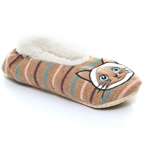 Novelty Sherpa-Lined Slippers - Kitty S/M 5-8