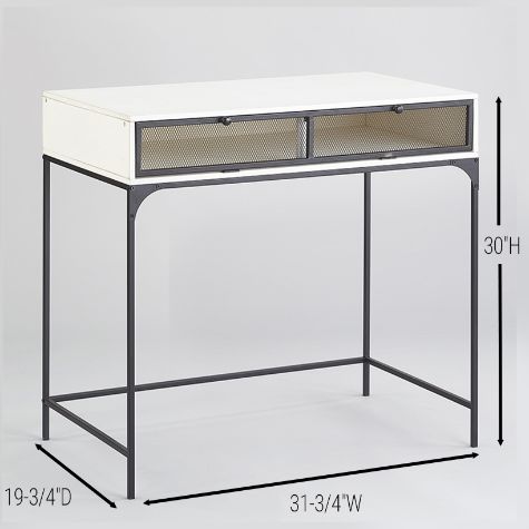 Industrial Farmhouse Style Desk with Storage - White