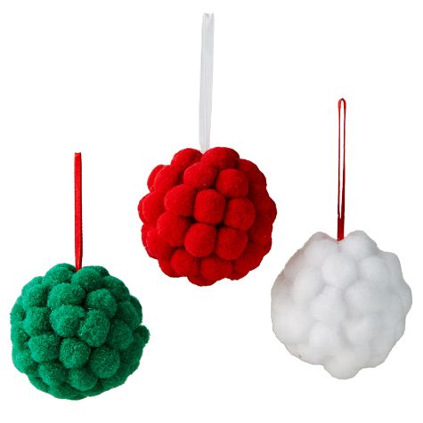 Whimsical Sets of Felt Ornaments - Set of 3 Pom Poms