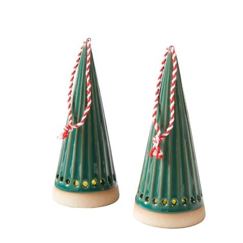 Sets of 2 Ceramic Tree Ornaments - Green