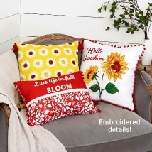 Sunflower Embroidered Accent Pillow