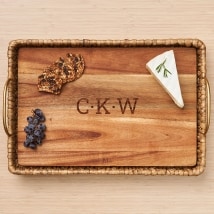 Personalized Water Hyacinth Rectangle Tray with Metal Handles