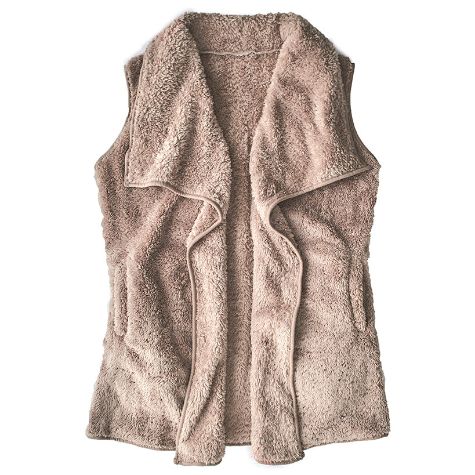 Open Front Sherpa Vests - Taupe Large (14/16)