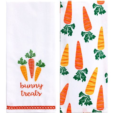 Sets of 2 Easter Bunny Embroidered Kitchen Towels - Treats