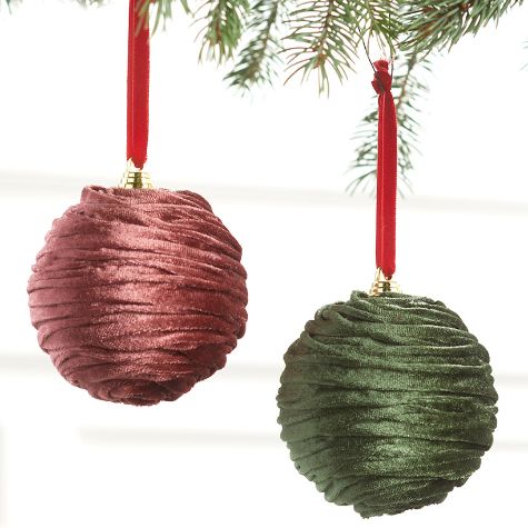 Set of 2 Ruffled Ball Ornaments