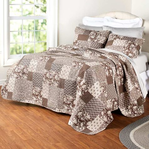 Amelia Quilted Bedding Sets - Chocolate Twin