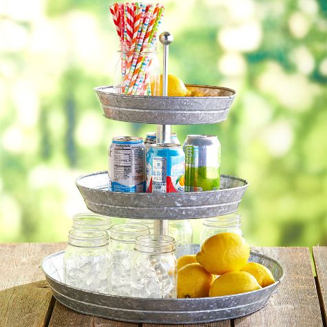 Galvanized Metal Serving Collection - 3-Tier Serving Tray