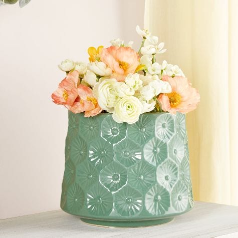Textured Floral Planters - Green
