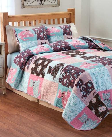 Floral Cats Sheet or Quilt Sets - 3-Pc. Full/Queen Quilt Set