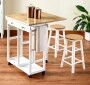 Breakfast Cart with Drop Leaf Table and Two Stools