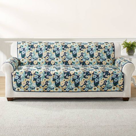 Blue & Yellow Floral Furniture Covers - Floral Sofa Cover