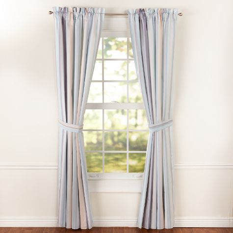 Aidan Stripe Window Curtain or Accent Pillows - Light Gray Panel with Tie Back