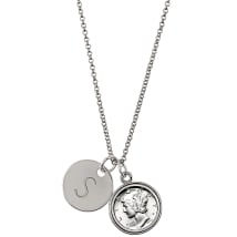 Silvertone Personalized Mercury Dime &amp; Pendant Necklace