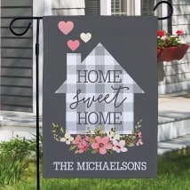 Personalized Plaid House with Flowers Garden Flag