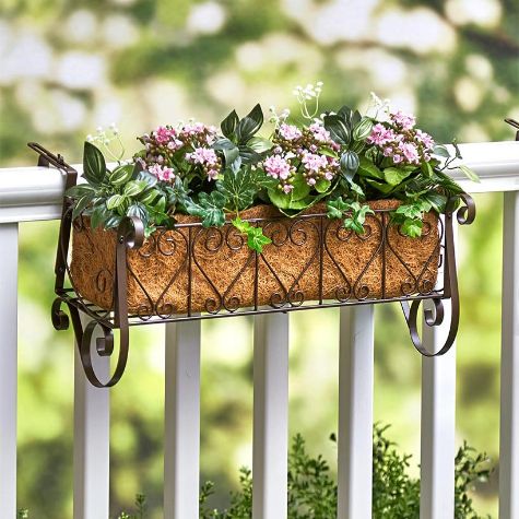 Decorative Rail or Fence Planters - Dark Brown Large Planter