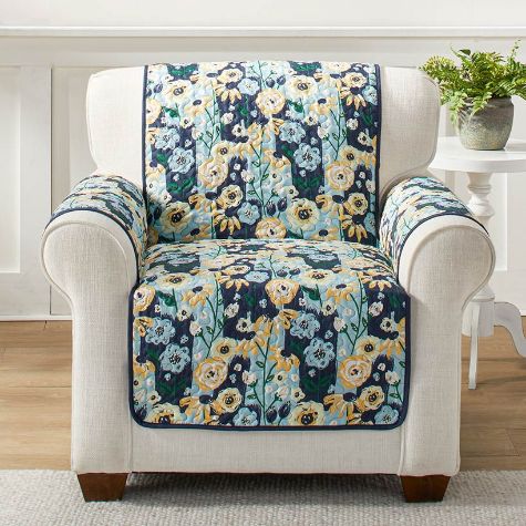 Blue & Yellow Floral Furniture Covers - Floral Chair/Recliner Cover