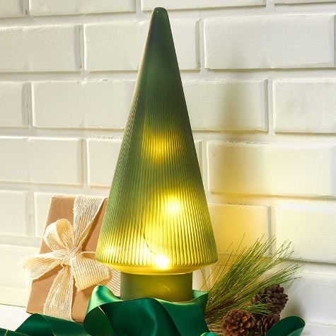 Lighted Ribbed Glass Tabletop Trees