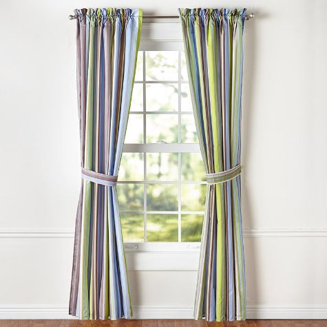 Aidan Stripe Window Curtain or Accent Pillows - Blue 63" Panel with Tie Back