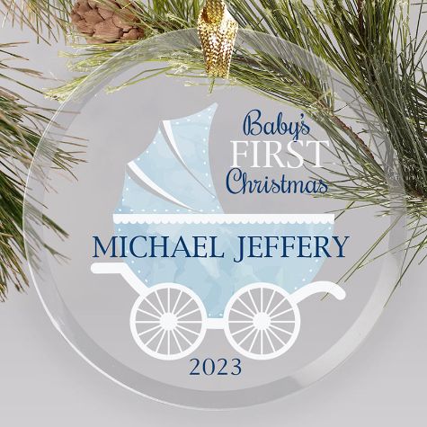 Personalized Baby's First Christmas Ornaments - Blue