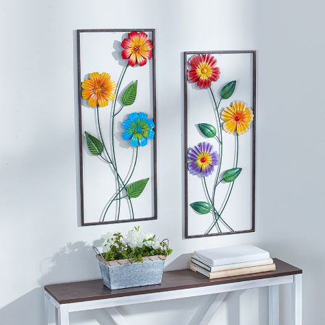 Set of 2 Floral Metal Wall Hangings