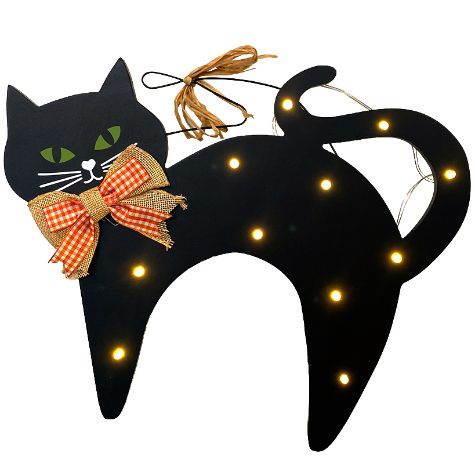 Primitive Lighted Halloween Decorations - Black Cat