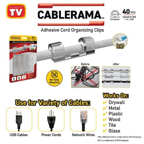 40-Pk. Cablerama™ Adhesive Cable Clips